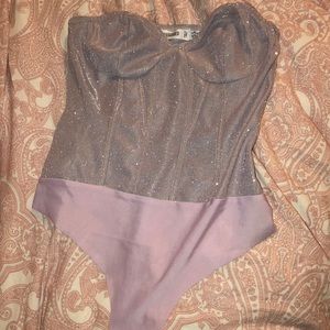 Blush glitter corset bandeau bodysuit